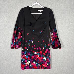 Trina Turk Dress 0 Pink Silk Shift‎ Bubbly Puff Sheer Sleeves Party Cocktail Mod